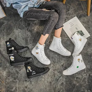 Owlkay Fashion Printed Flat Bottomed High Top Shoes