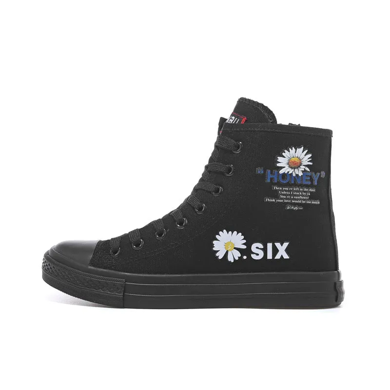 Owlkay Fashion Printed Flat Bottomed High Top Shoes