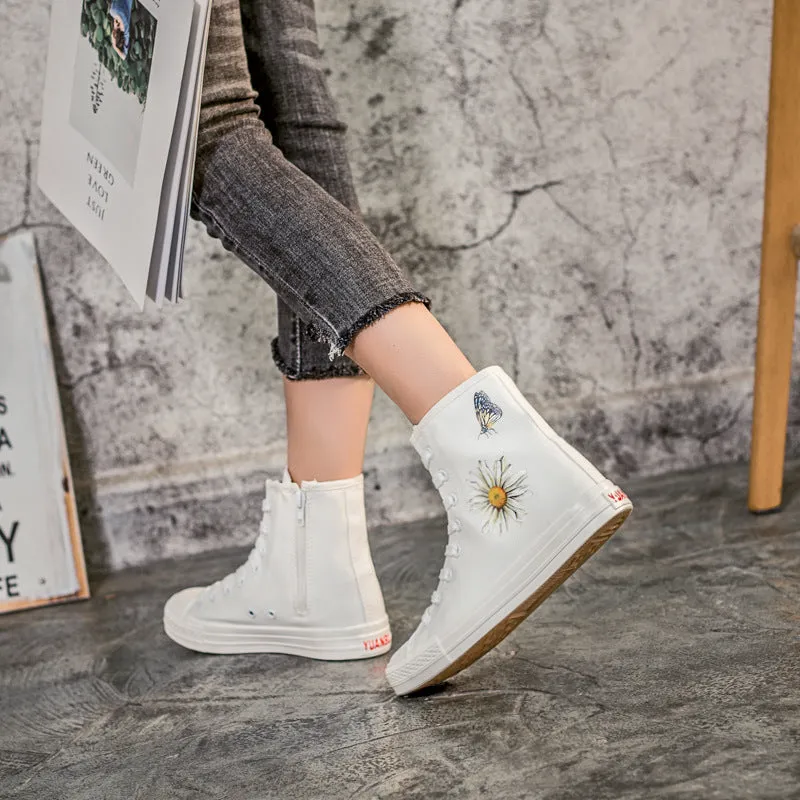 Owlkay Fashion Printed Flat Bottomed High Top Shoes