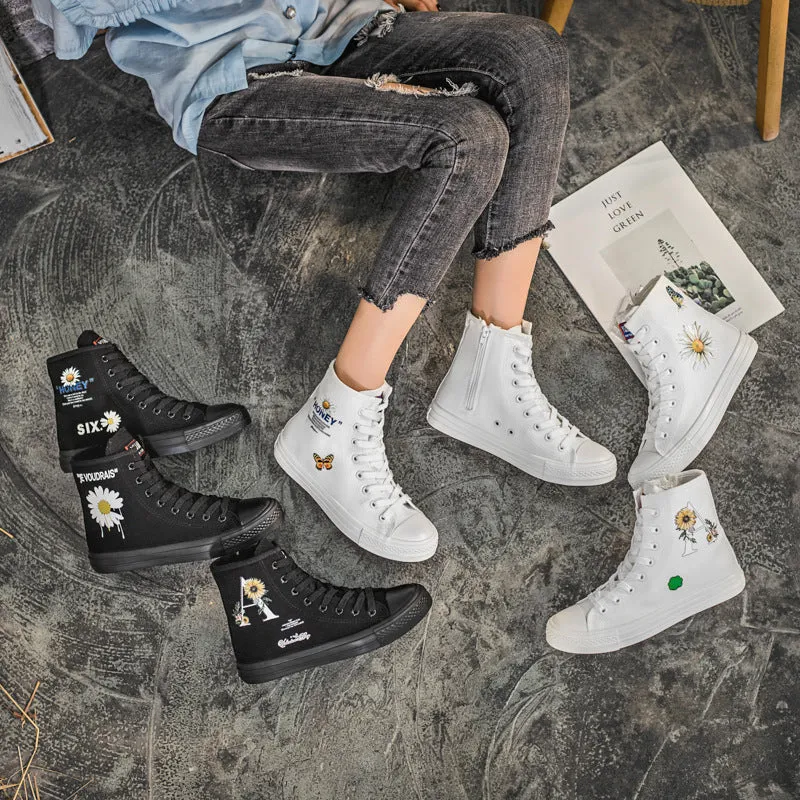 Owlkay Fashion Printed Flat Bottomed High Top Shoes