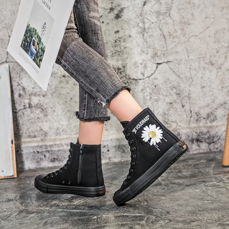 Owlkay Fashion Printed Flat Bottomed High Top Shoes