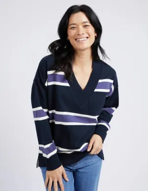 Peak Vee Fleece - Navy Stripe