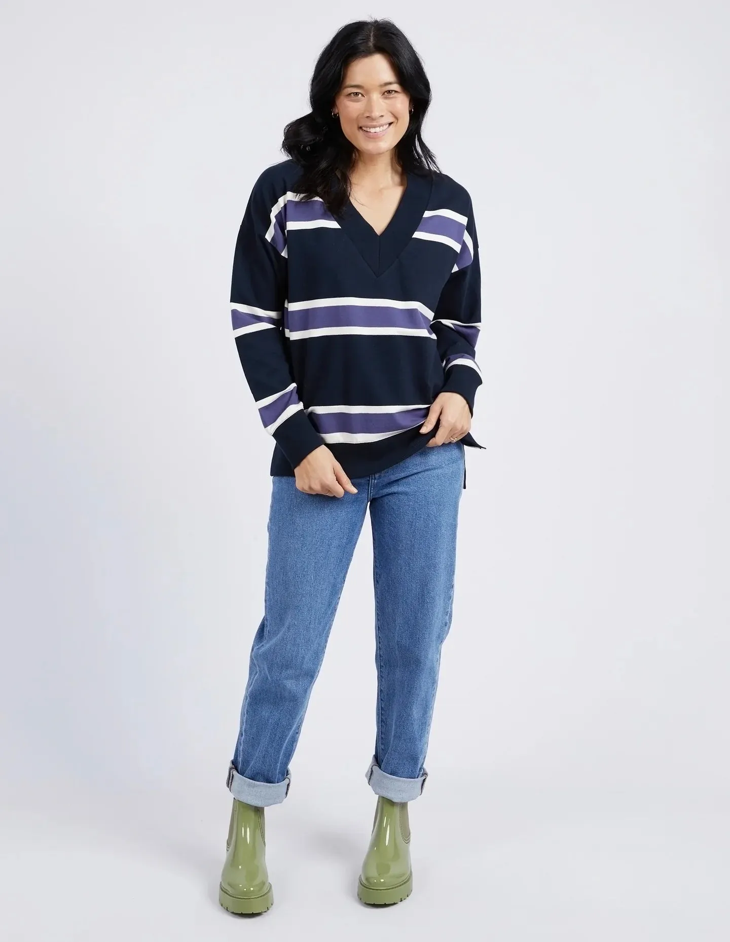 Peak Vee Fleece - Navy Stripe