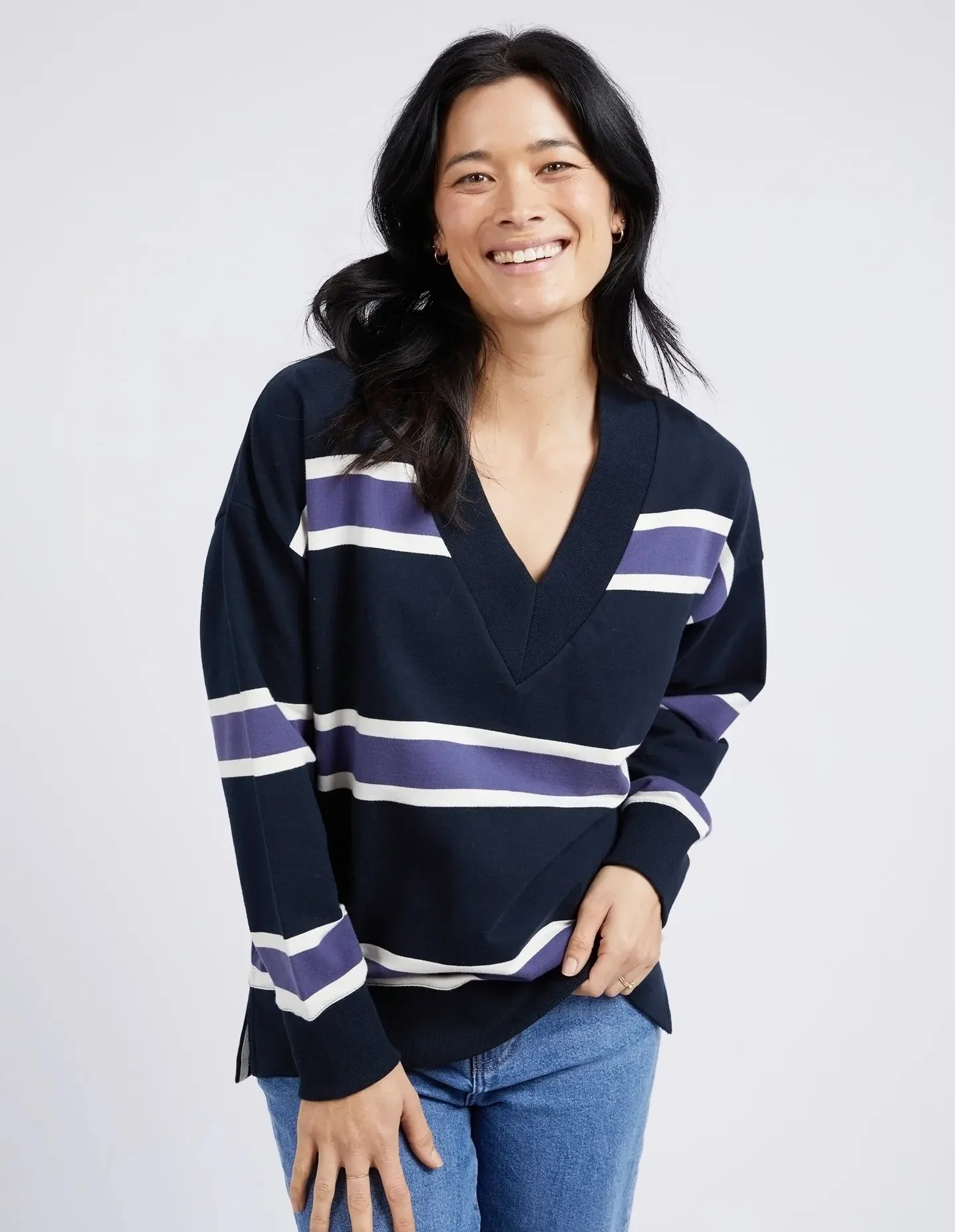 Peak Vee Fleece - Navy Stripe