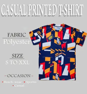 Printed Round Neck T-shirt (Blue Red) (Pack of 1)