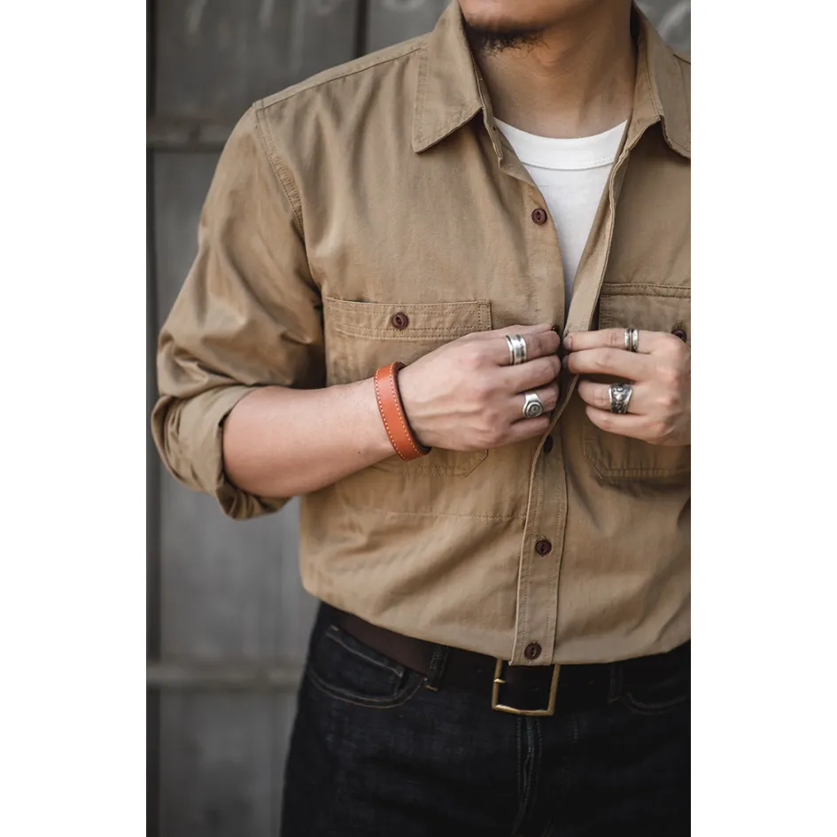 Retro Patched Pocket Workwear Style Button Loose Fit Long Sleeve Shirt