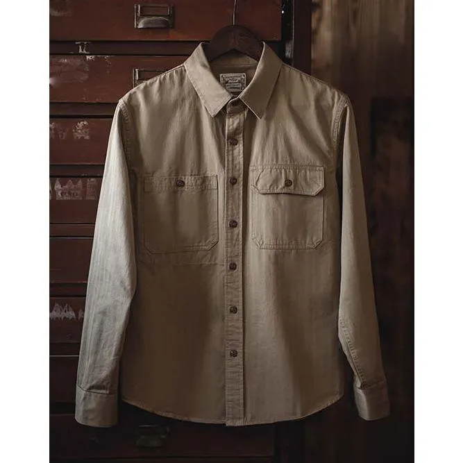 Retro Patched Pocket Workwear Style Button Loose Fit Long Sleeve Shirt