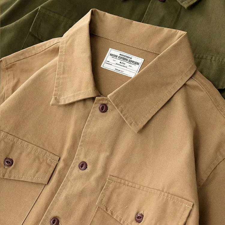 Retro Patched Pocket Workwear Style Button Loose Fit Long Sleeve Shirt
