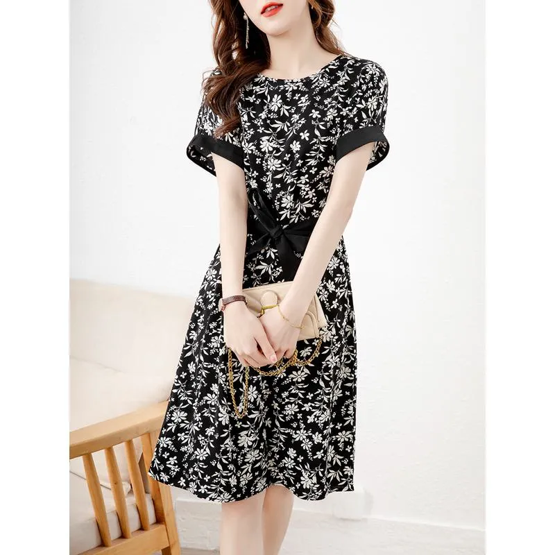 Retro Slimming Tie-Up Chic Floral Print Dress