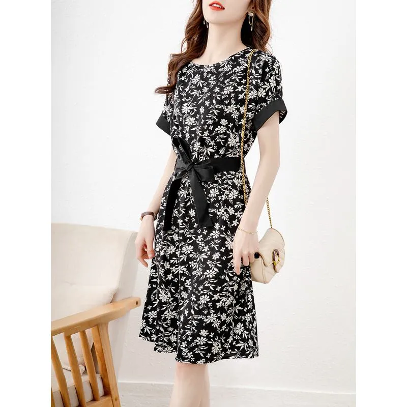 Retro Slimming Tie-Up Chic Floral Print Dress