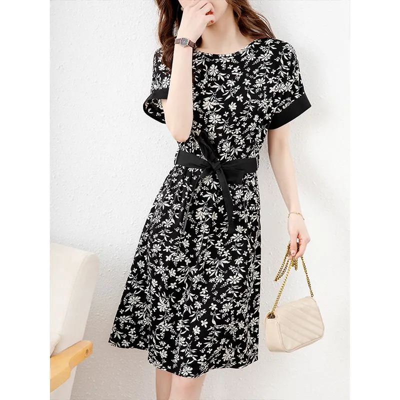 Retro Slimming Tie-Up Chic Floral Print Dress