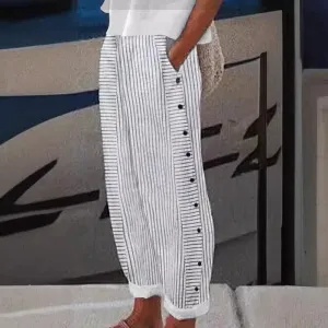 Sera - Striped Button-Accent Pants