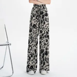 Silky Draping Loose-Fit Leopard-Print Chiffon Tie-Dye Wide Leg Pants
