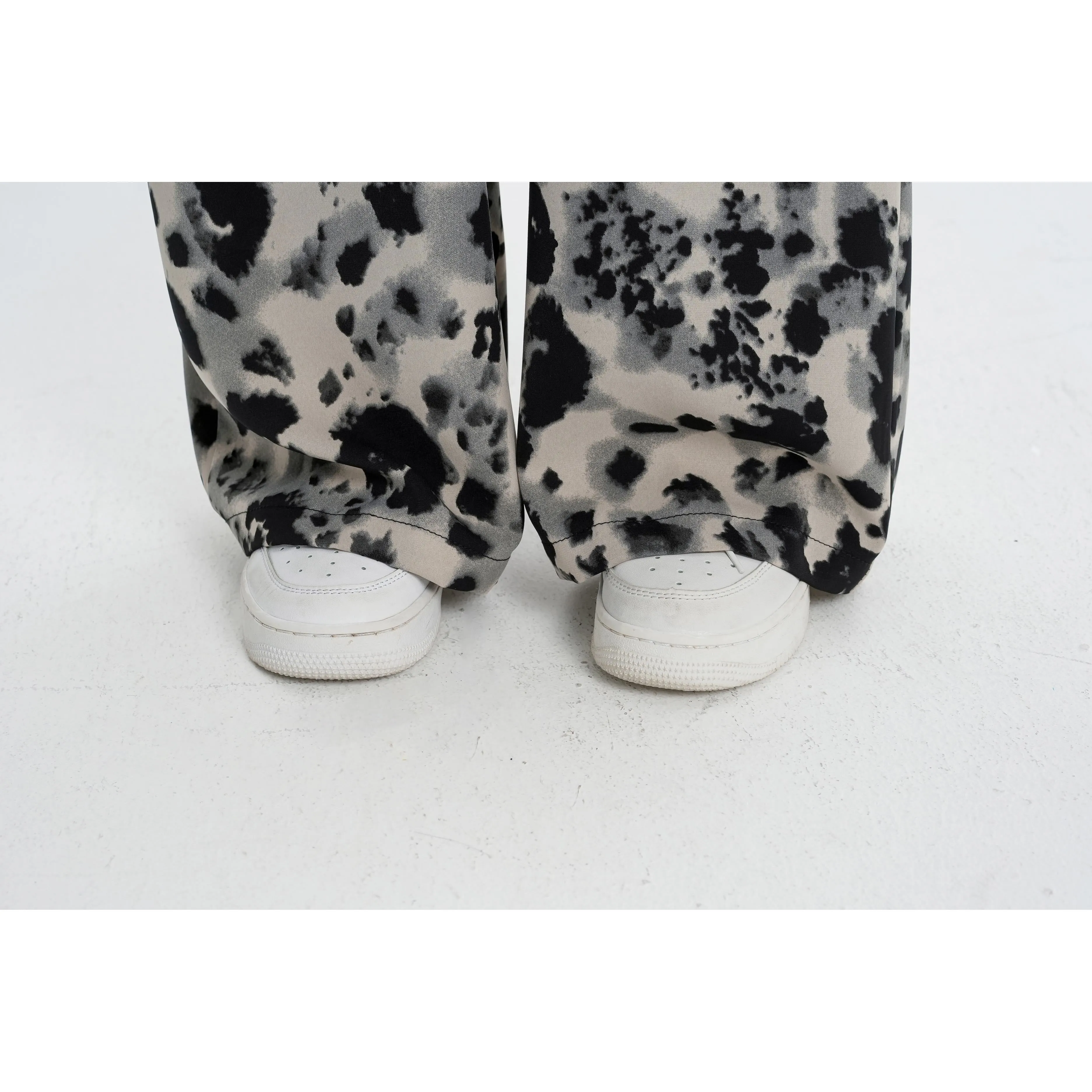 Silky Draping Loose-Fit Leopard-Print Chiffon Tie-Dye Wide Leg Pants