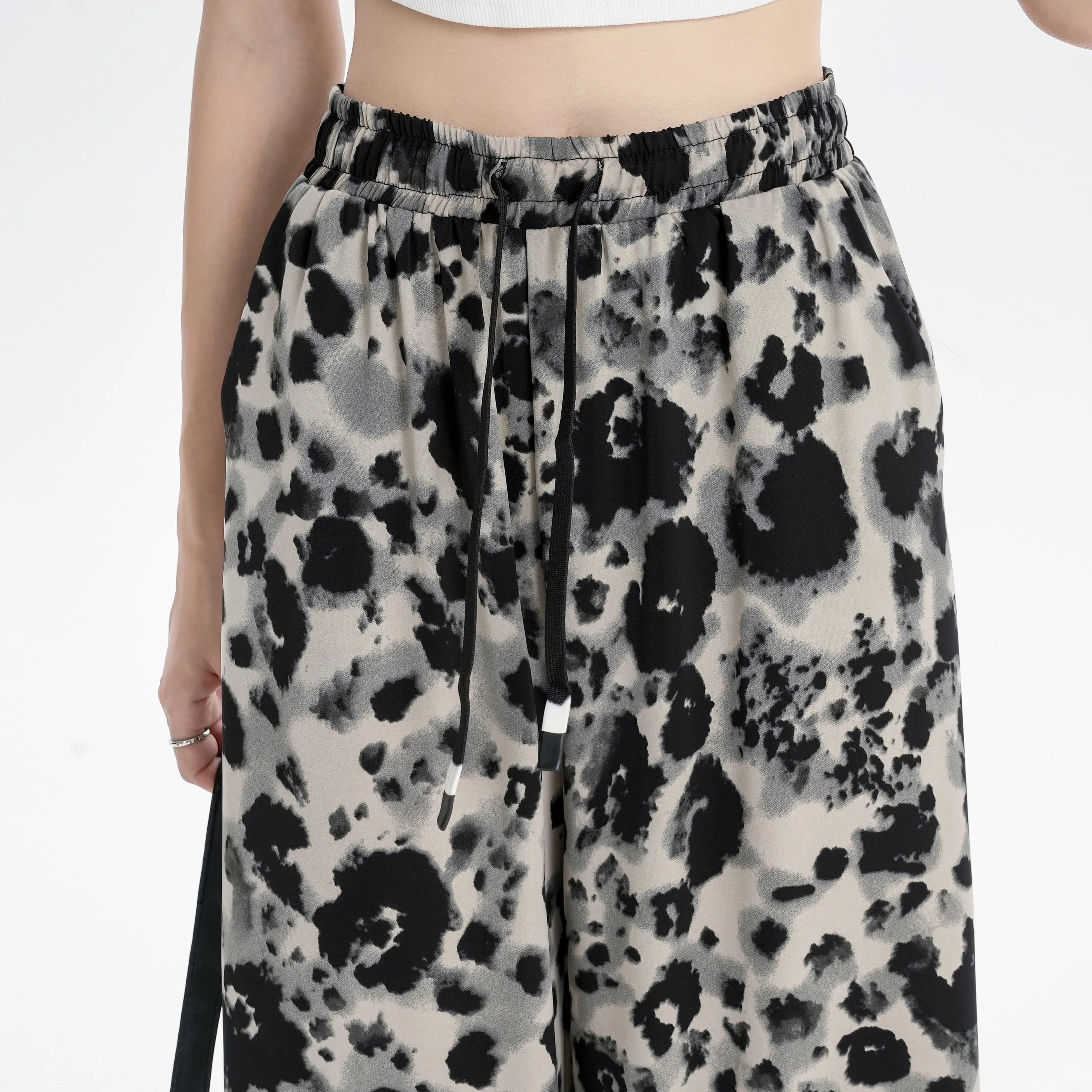 Silky Draping Loose-Fit Leopard-Print Chiffon Tie-Dye Wide Leg Pants