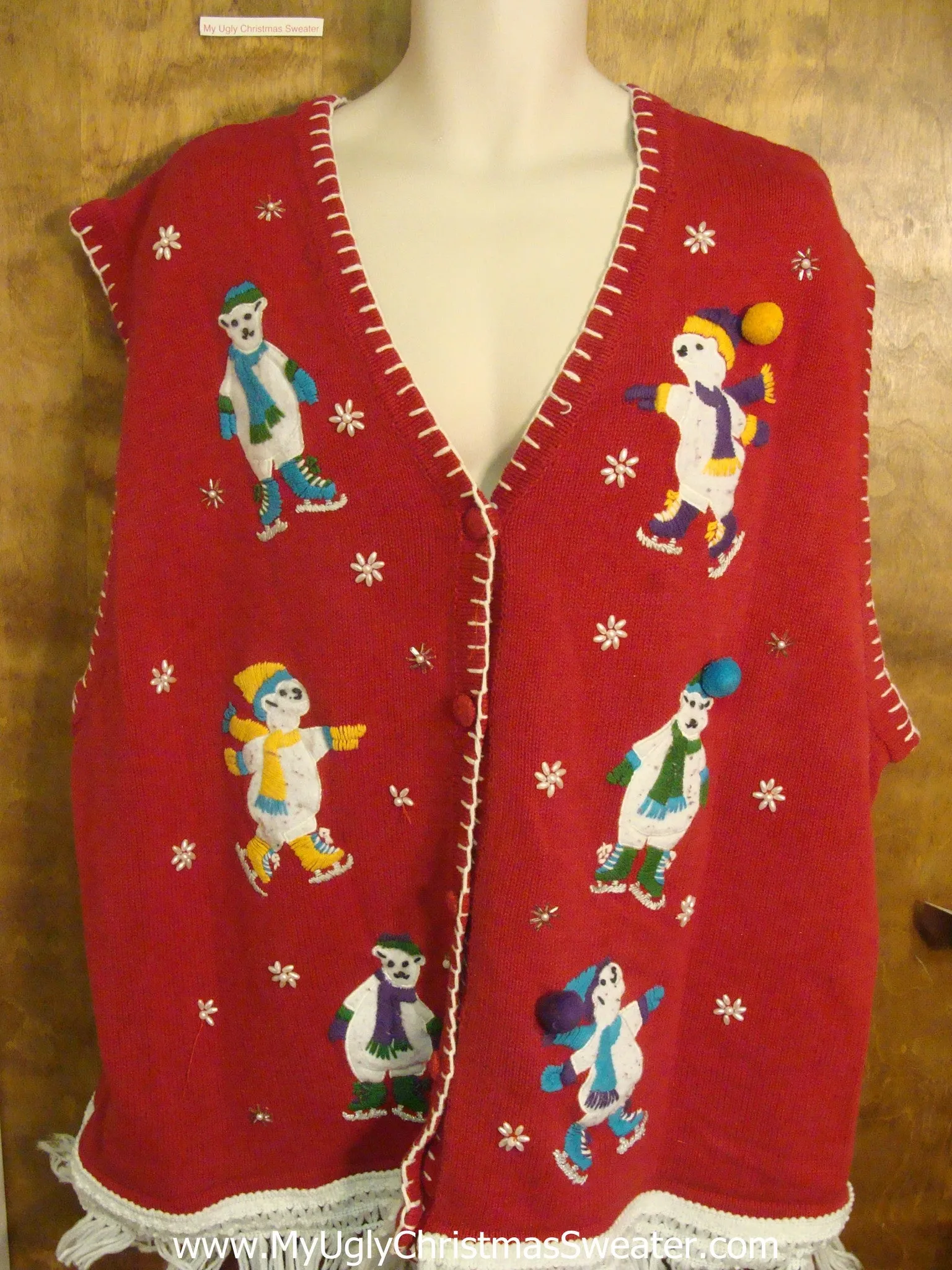 Skating Polar Bear Friends Ugly Christmas Jumper Vest