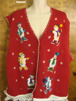 Skating Polar Bear Friends Ugly Christmas Jumper Vest