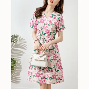 Slimming Print Pastoral Pure Cotton Dress