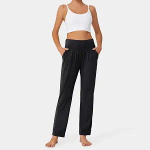 Sports High-Waisted Casual Loose Fit Waistband Pocket Yoga Pleated Sports Pants