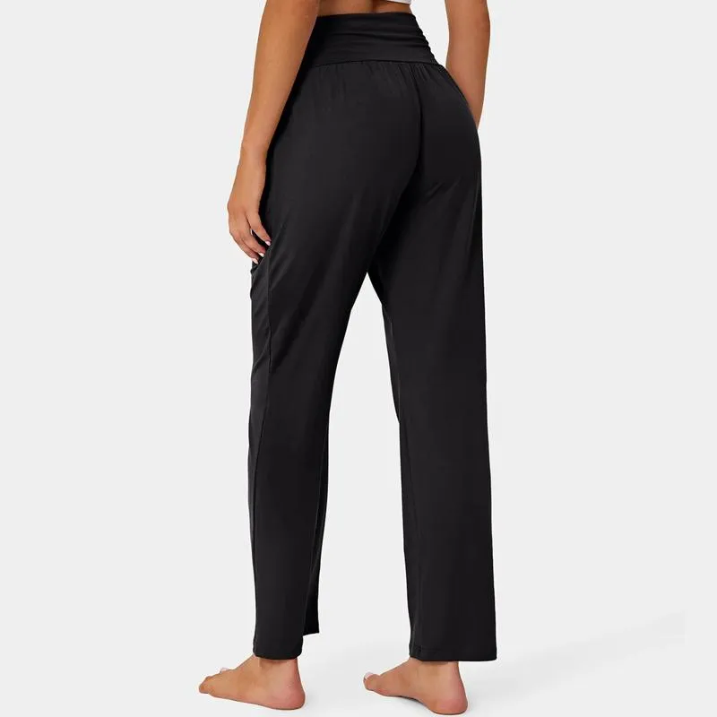 Sports High-Waisted Casual Loose Fit Waistband Pocket Yoga Pleated Sports Pants