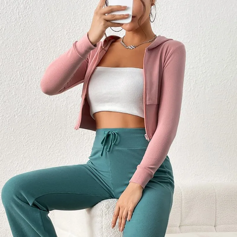 Sports Ultra-Short Pit Strip Tight-Fitting All Cotton Solid Color Pilling No Traces With A Hat Sports Jacket