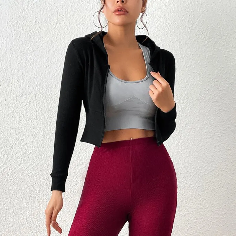 Sports Ultra-Short Pit Strip Tight-Fitting All Cotton Solid Color Pilling No Traces With A Hat Sports Jacket