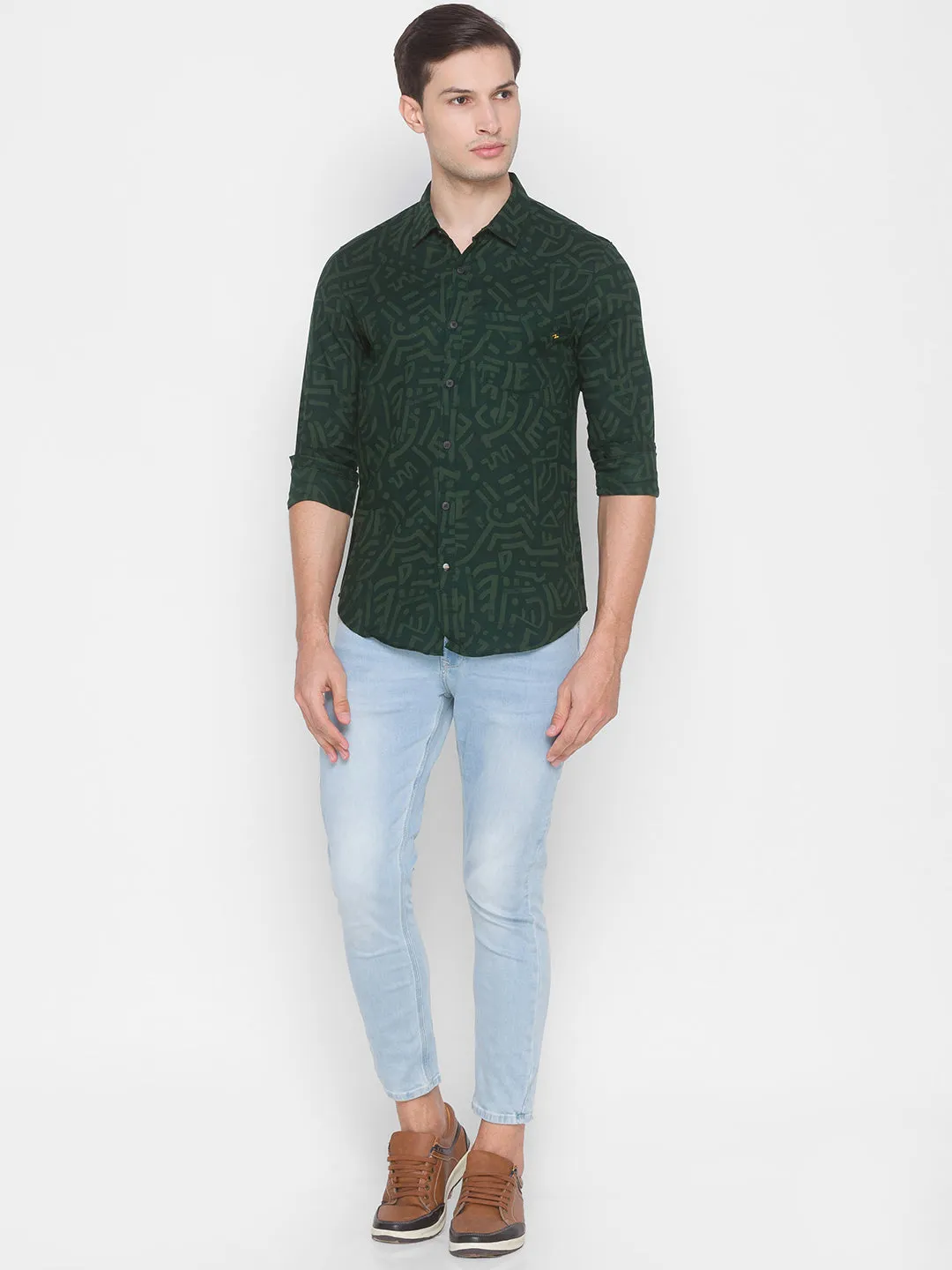 Spykar Green Cotton Men Shirt