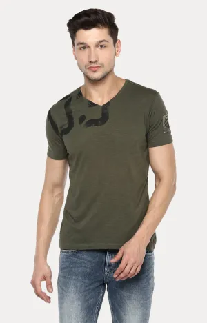 Spykar Green Melange Slim Fit Men T-Shirts