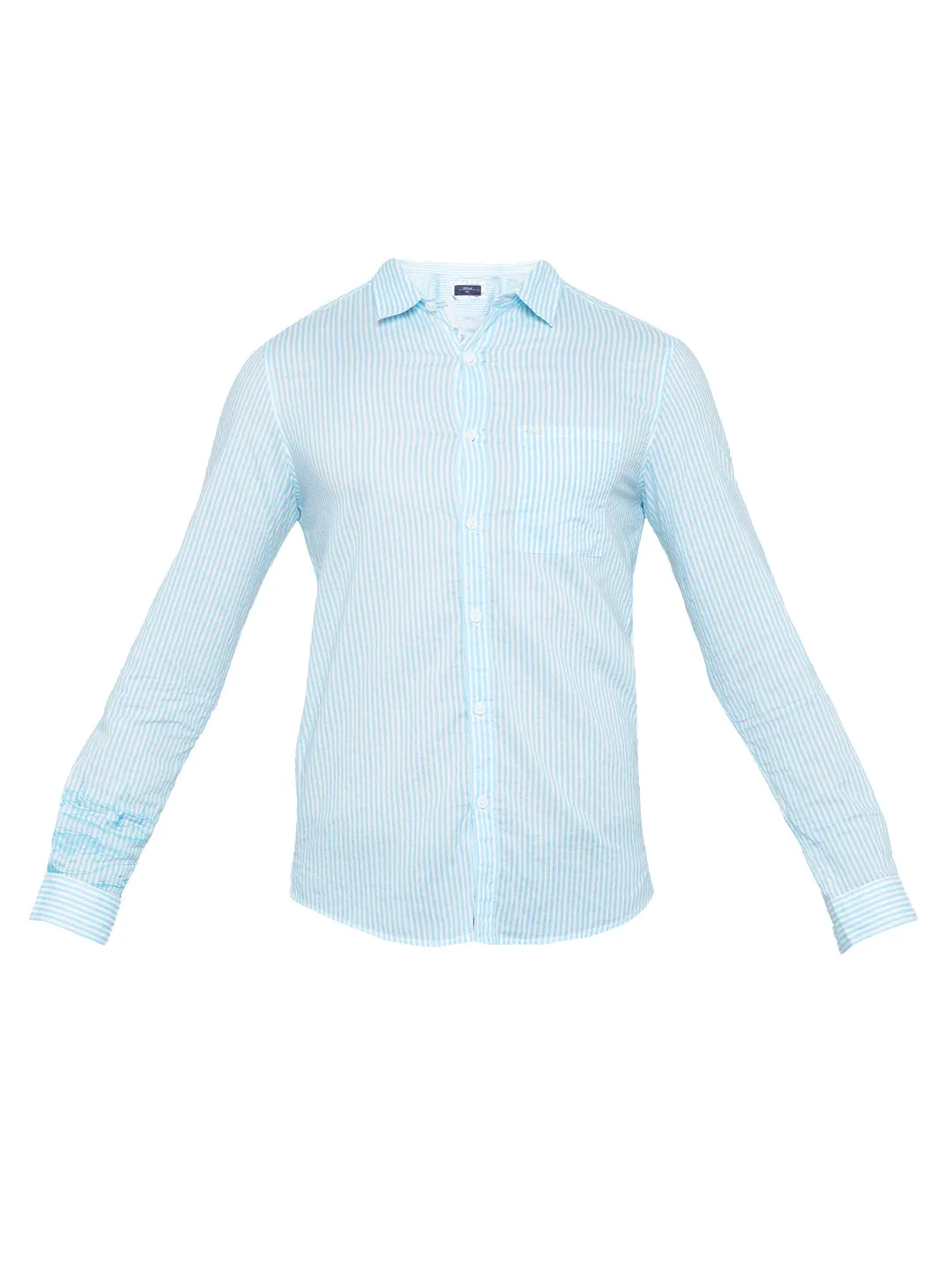 Spykar Men Aqua Striped Slim Fit Casual Shirt