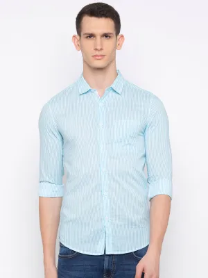 Spykar Men Aqua Striped Slim Fit Casual Shirt