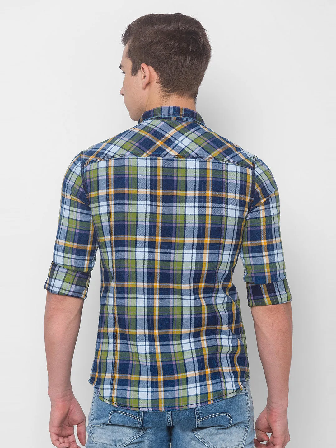 Spykar Men Cactus Green Cotton Shirts (Slim)