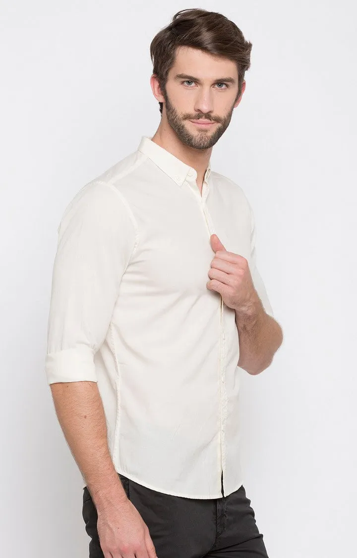 Spykar Men Ecru Solid Slim Fit Casual Shirt