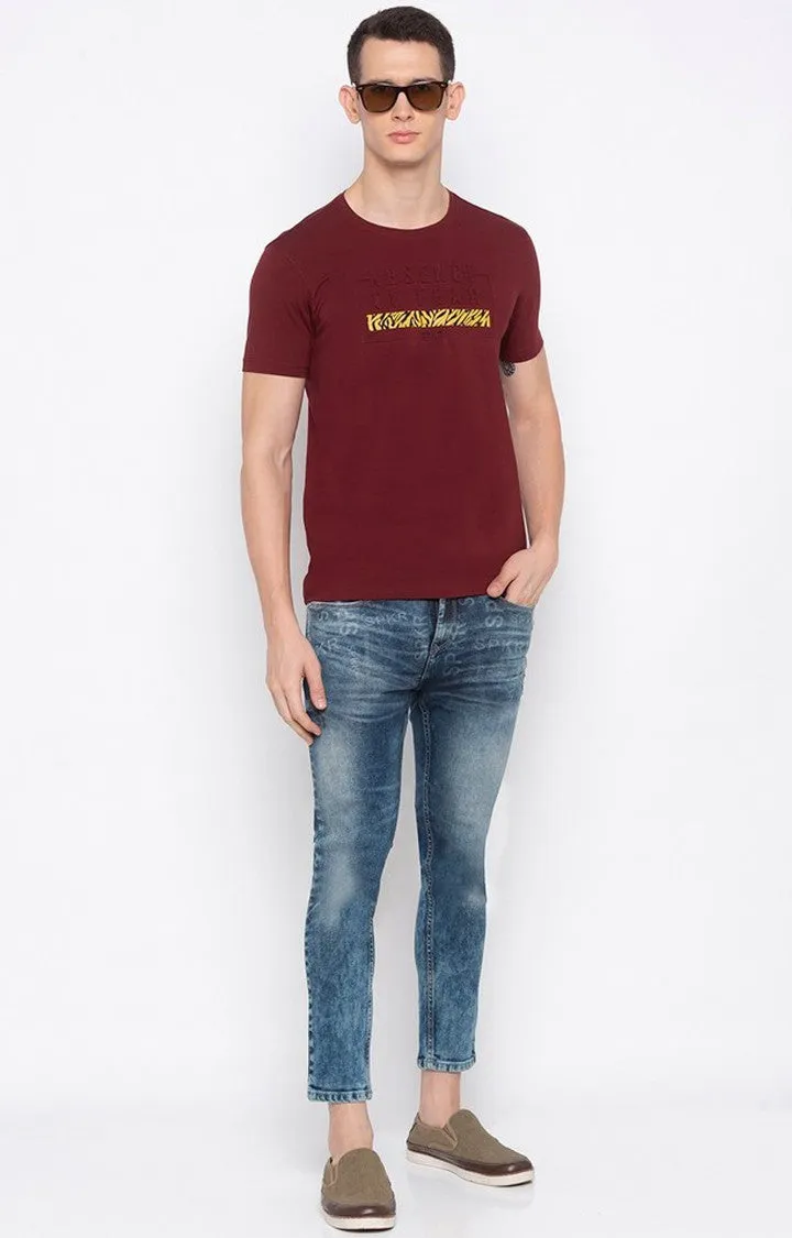 Spykar Men Maroon Printed T-Shirt