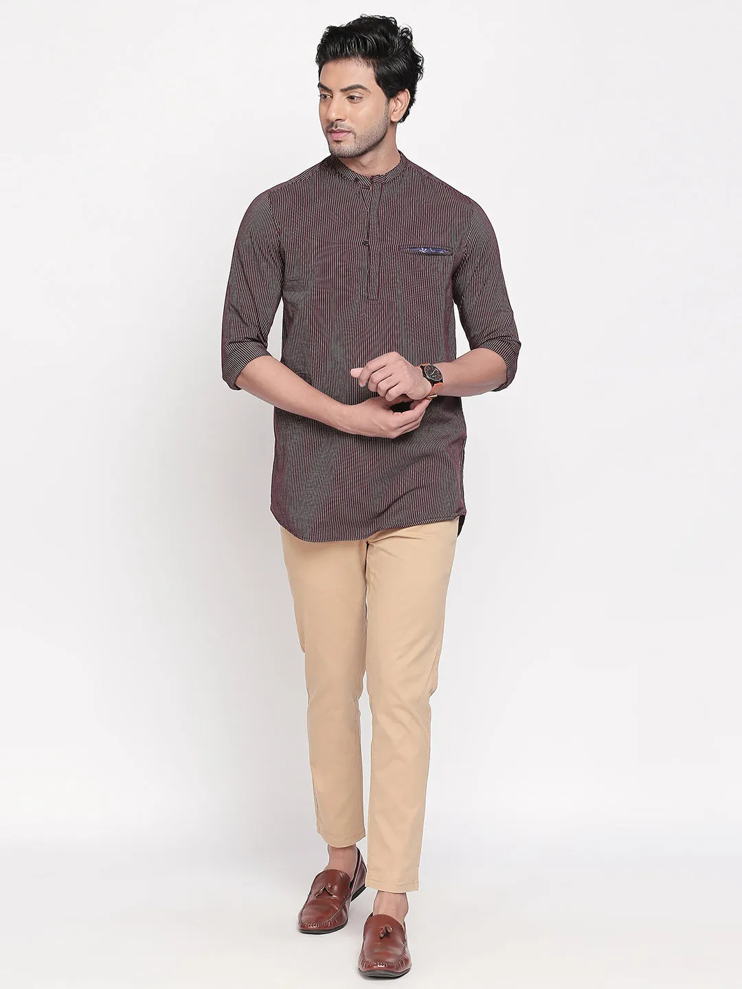 Spykar Men Maroon Striped Slim Fit Casual Shirt