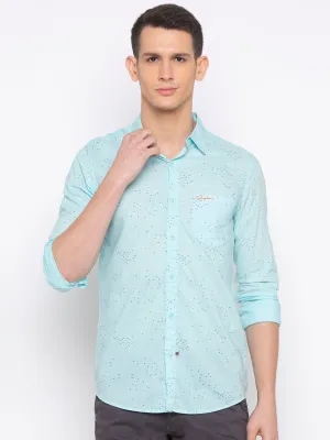 Spykar Men Mint Blue Cotton Slim Fit Shirt