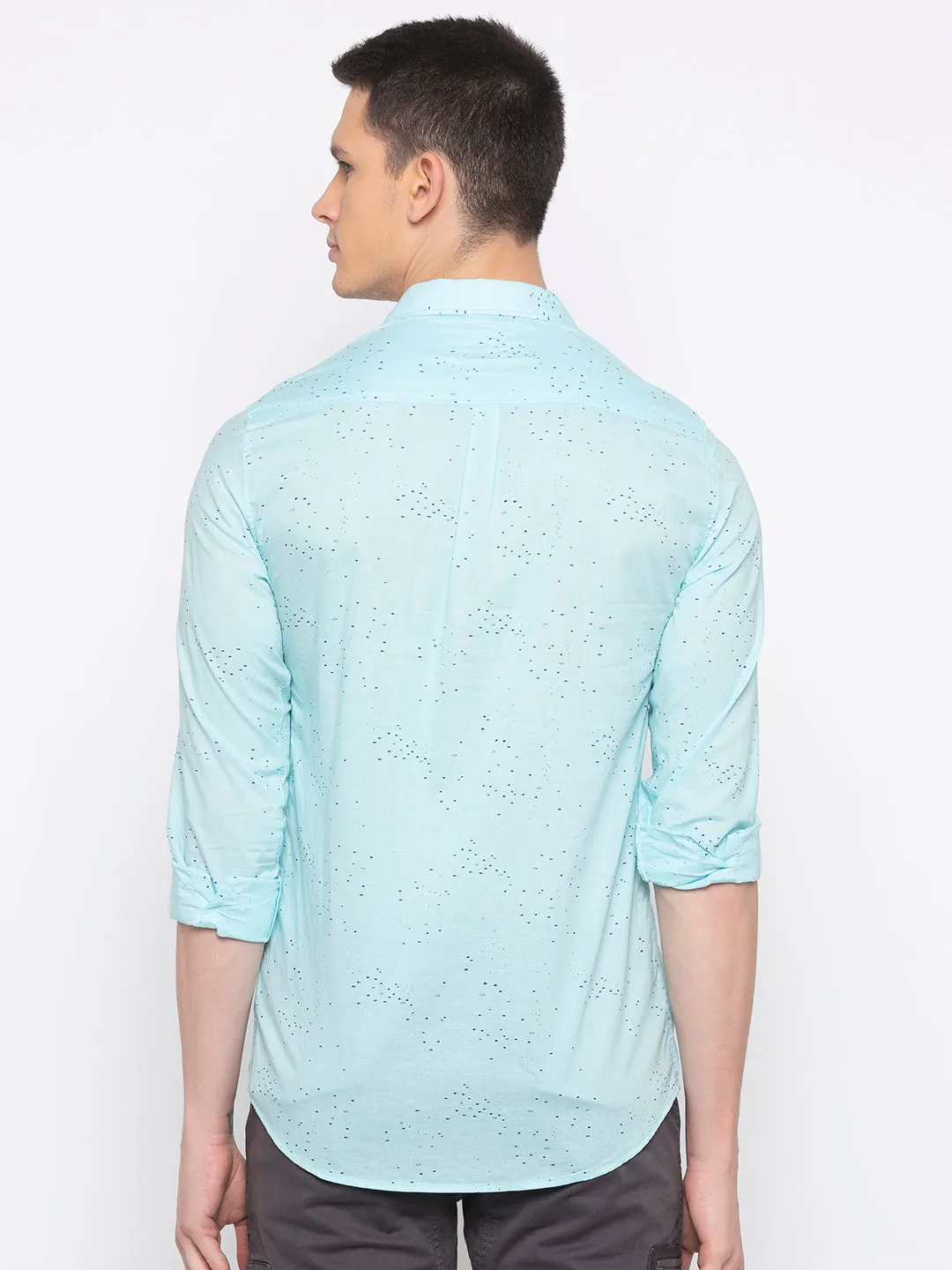 Spykar Men Mint Blue Cotton Slim Fit Shirt