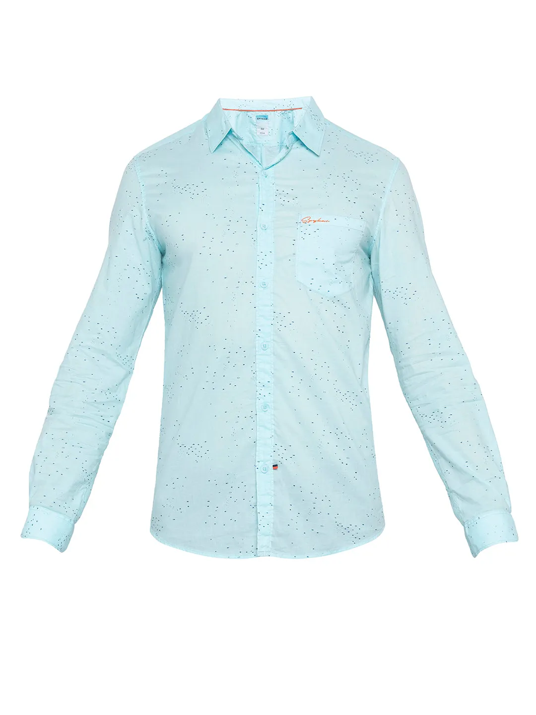 Spykar Men Mint Blue Cotton Slim Fit Shirt