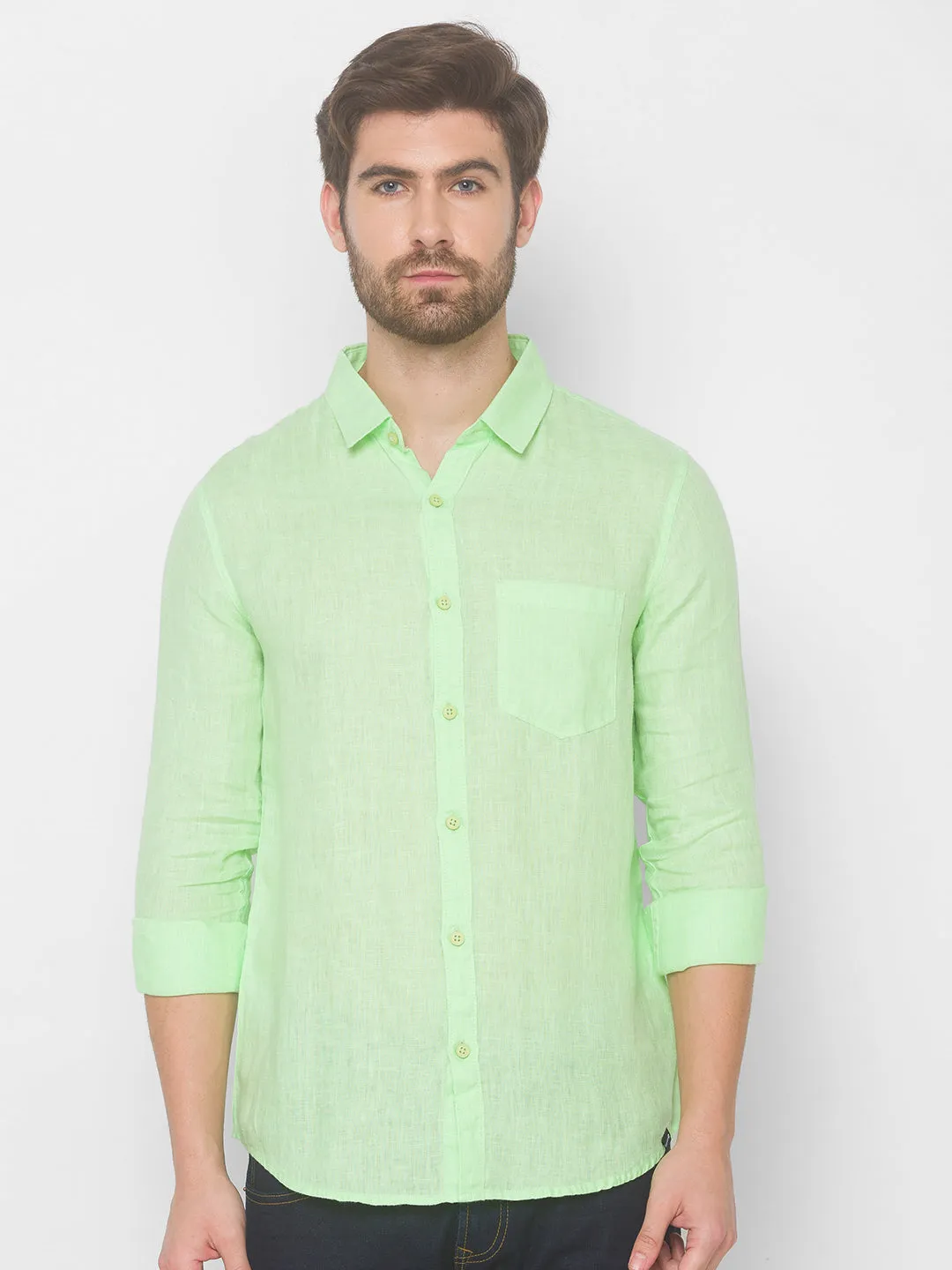 Spykar Men Mint Green Cotton Slim Fit Shirt