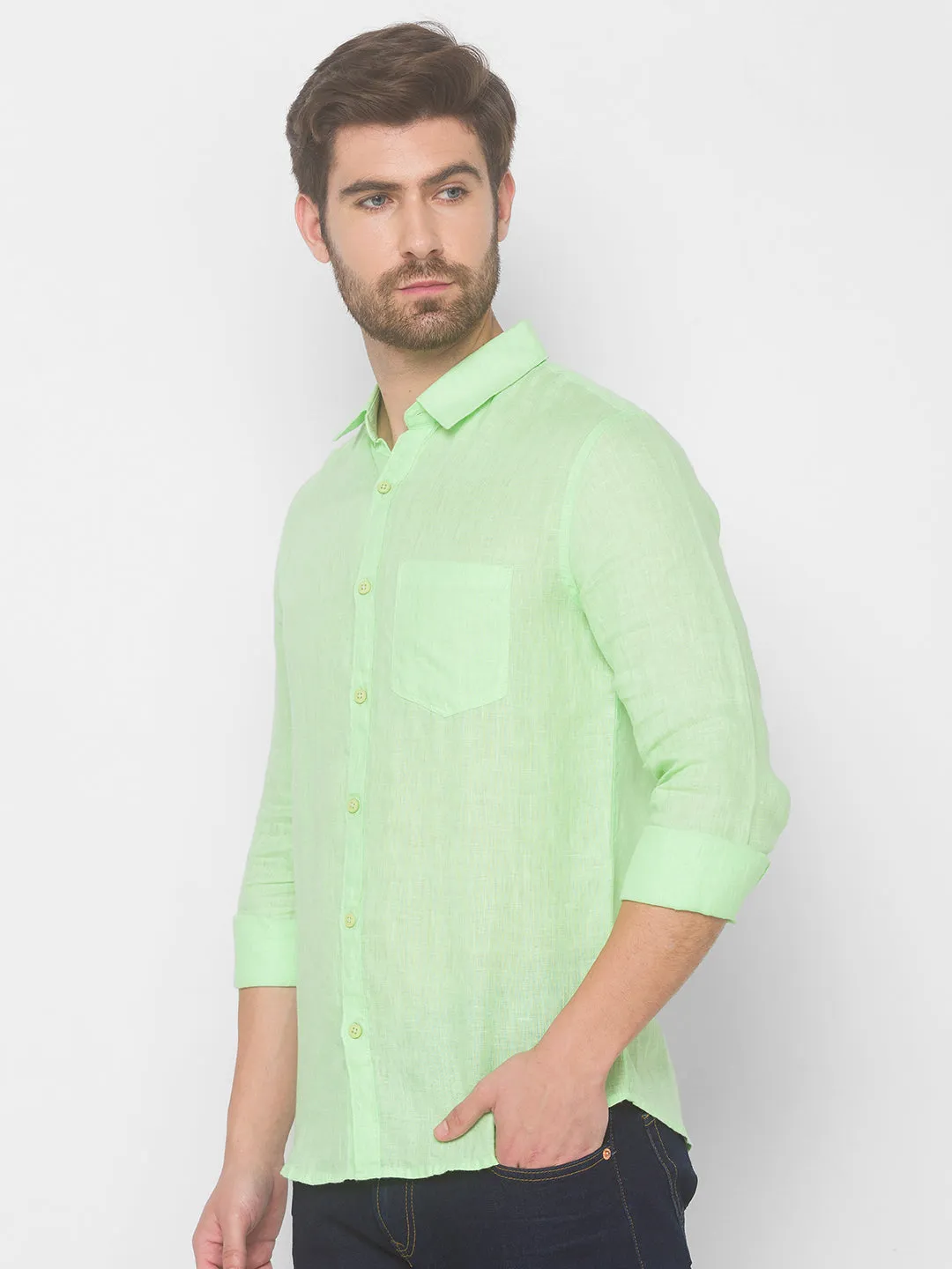 Spykar Men Mint Green Cotton Slim Fit Shirt