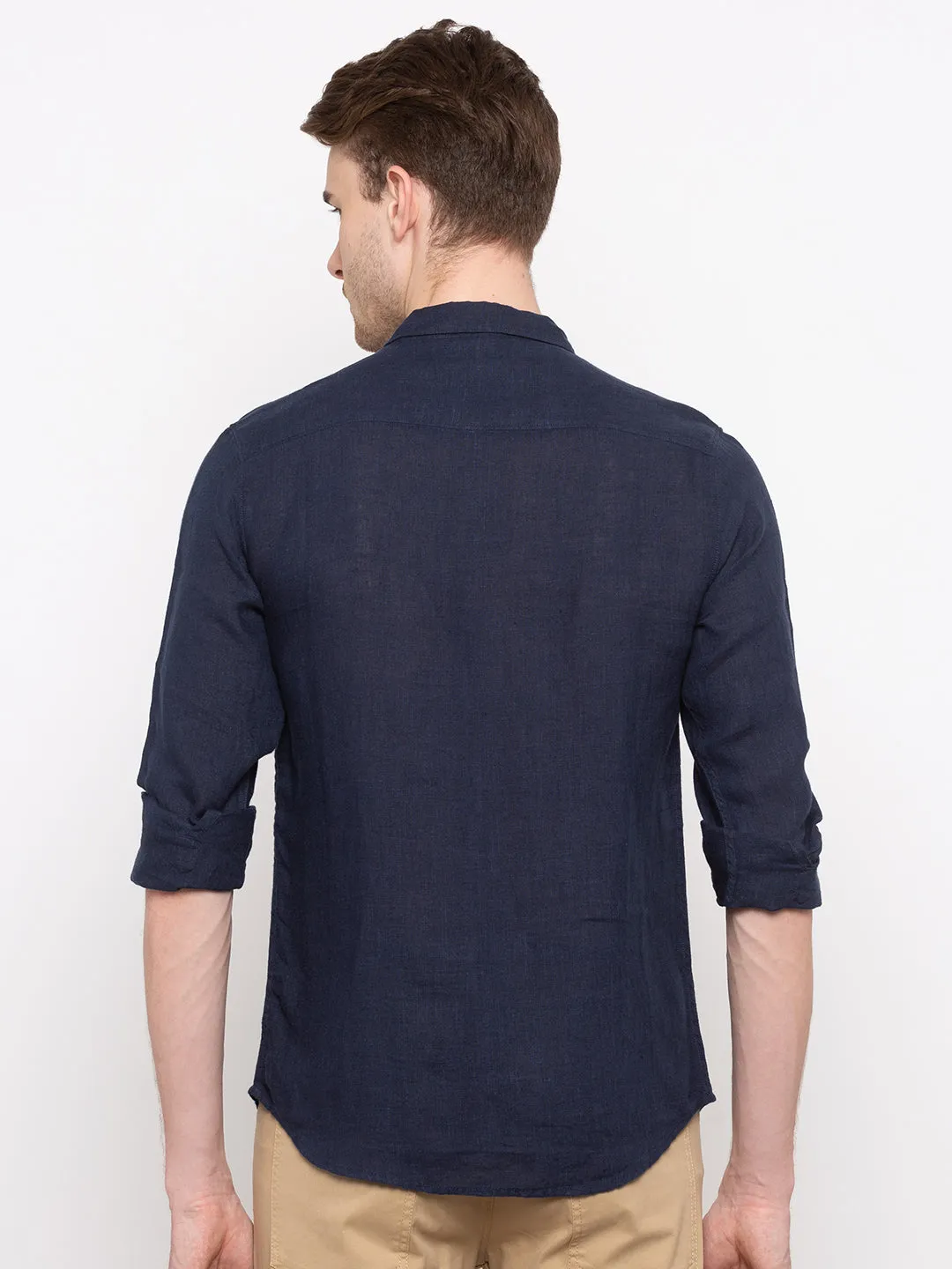 Spykar Men Navy Solid Slim Fit Casual Shirt