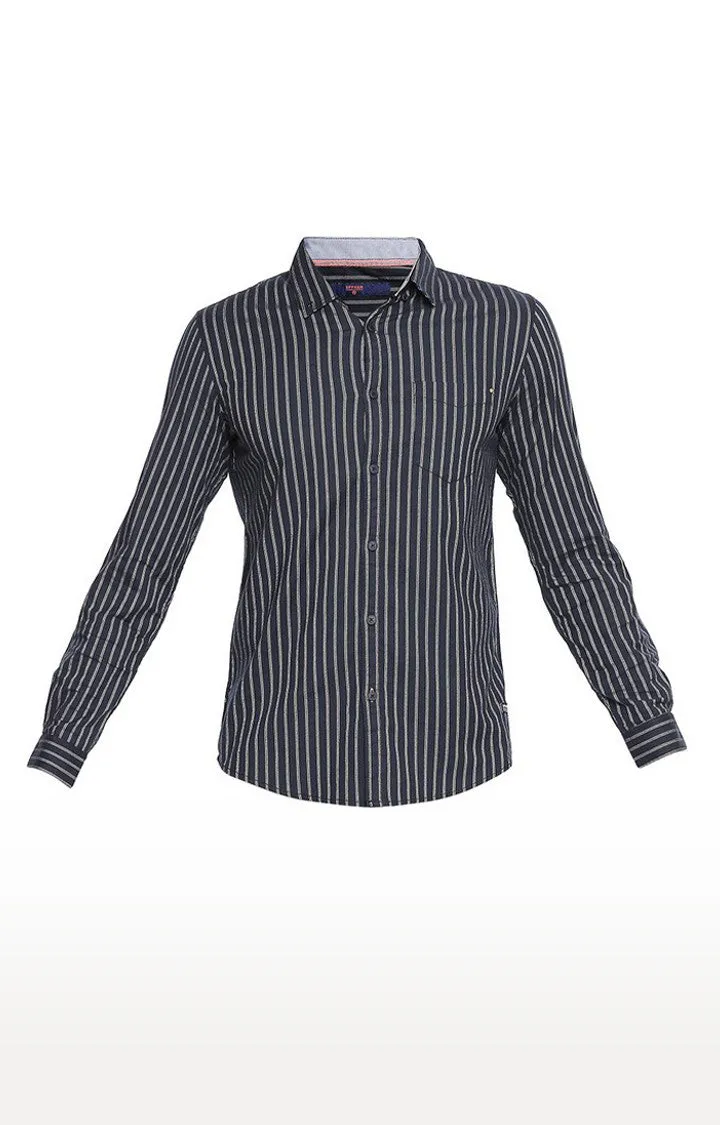 Spykar Men Navy Striped Regular Fit Casual Shirt