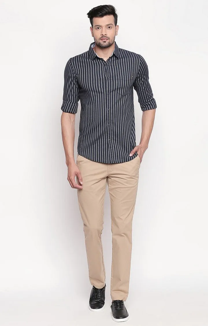 Spykar Men Navy Striped Regular Fit Casual Shirt