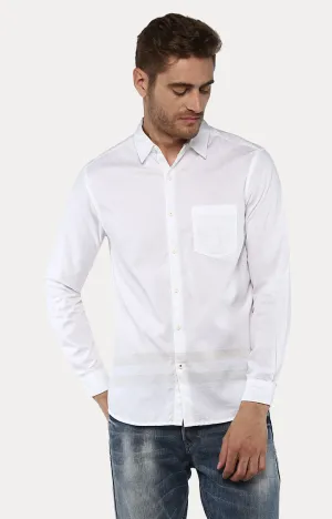 Spykar Men White Solid Slim Fit Casual Shirt