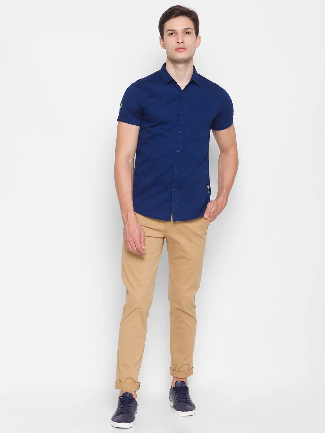 Spykar Slim Fit Blue Cotton Men Shirt