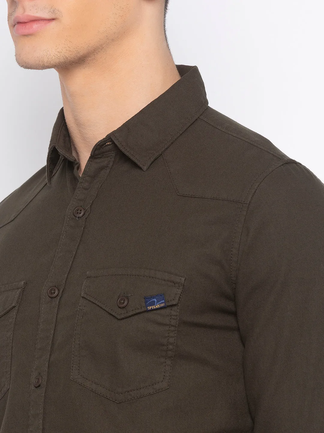 Spykar Slim Fit Men Bottle Green Solid Casual Shirt