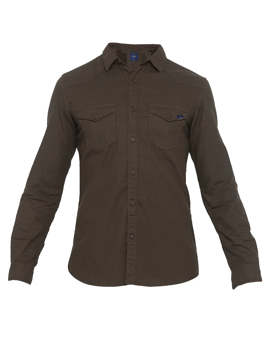 Spykar Slim Fit Men Bottle Green Solid Casual Shirt