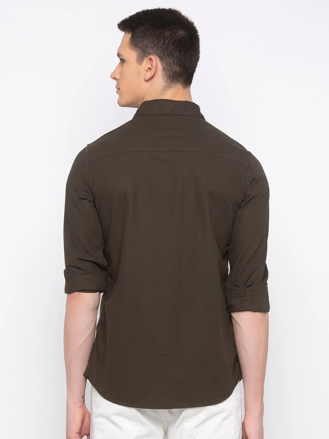 Spykar Slim Fit Men Bottle Green Solid Casual Shirt