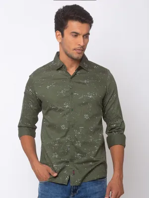 Spykar Slim Fit Olive_Green Cotton Men Casual Shirts