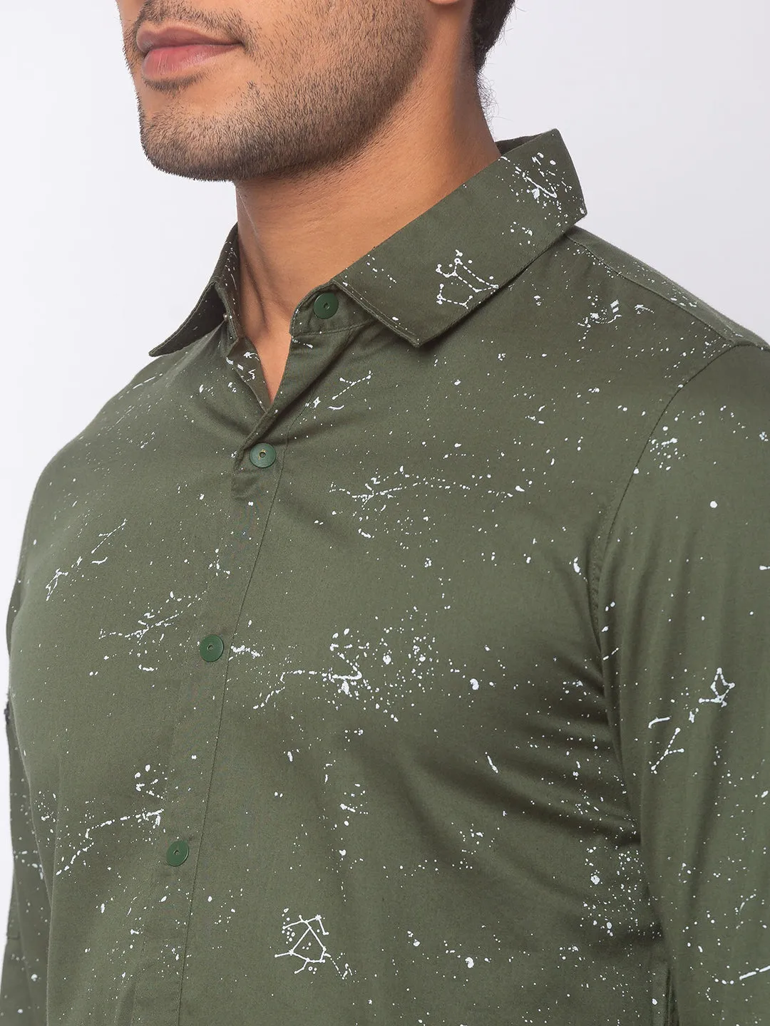 Spykar Slim Fit Olive_Green Cotton Men Casual Shirts