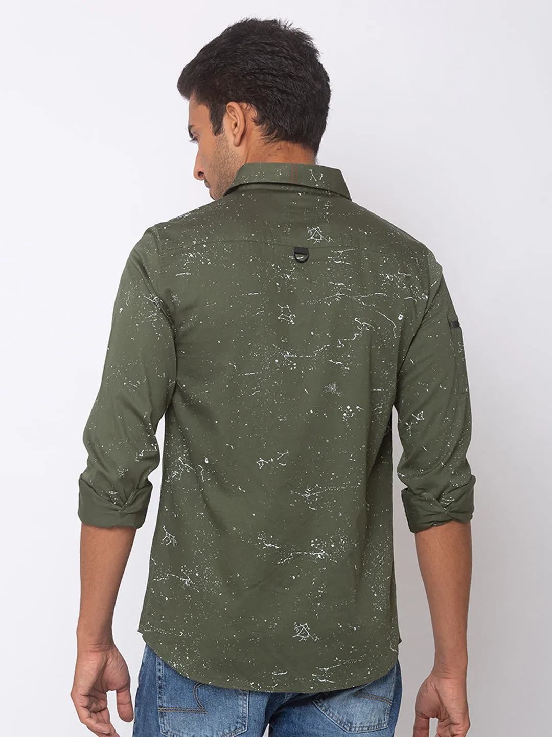 Spykar Slim Fit Olive_Green Cotton Men Casual Shirts